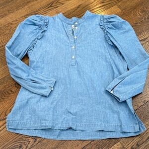 J. Crew blue ruffled chambray shirt, XS
